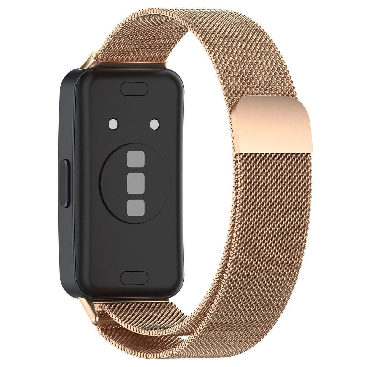 Milanese Strap, rose gold, on a watch, 3/4 rear view