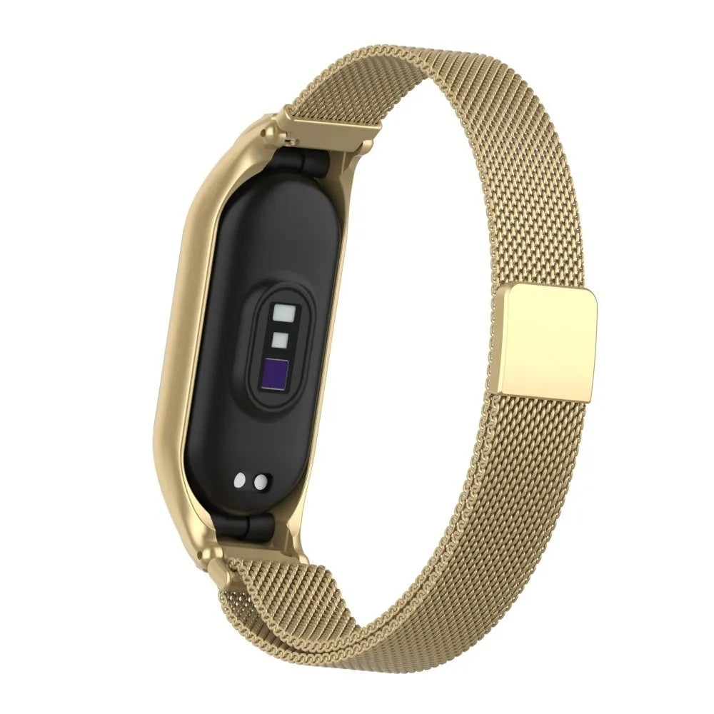 Milanese Strap, gold, on a watch, 3/4 rear view