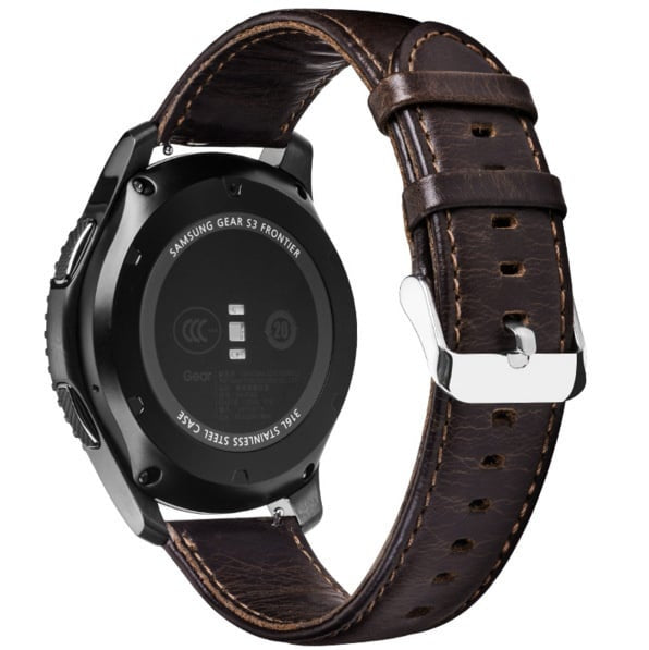 Leather Strap, dark brown, on a watch, 3/4 rear view