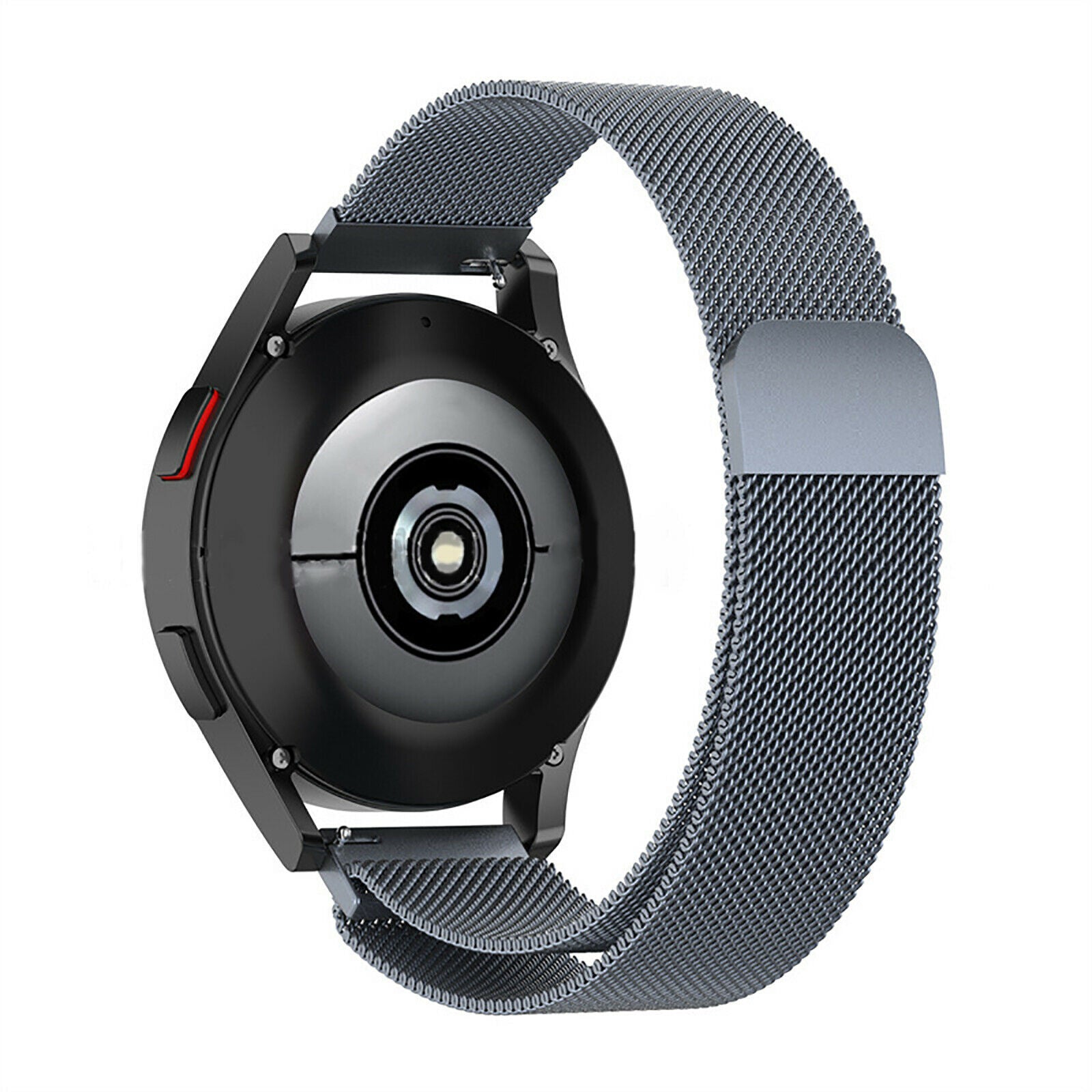 Milanese Strap, space grey, on a watch, 3/4 rear view