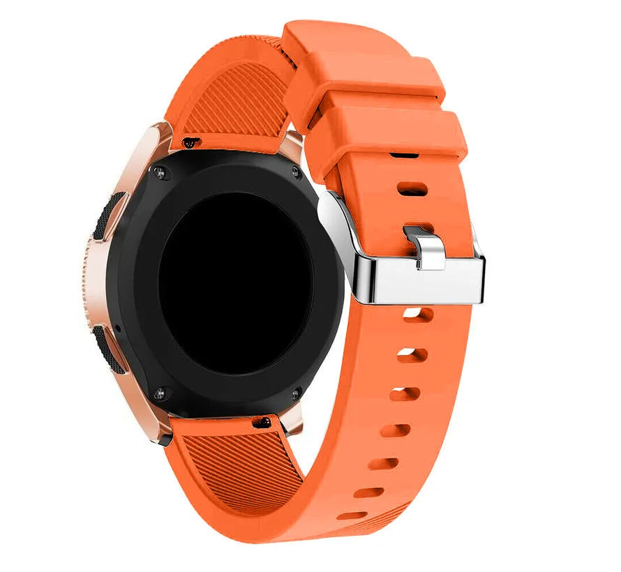 Twill Silicone Strap, orange, on a watch, 3/4 rear view