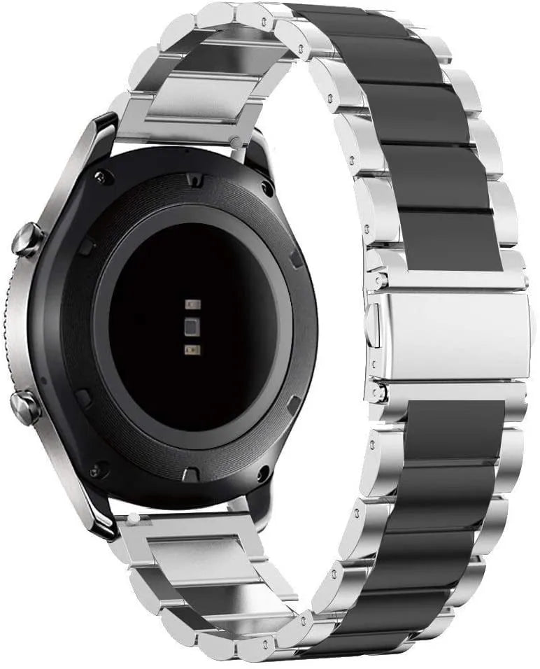 Steel Strap, silver/black, on a watch, 3/4 rear view