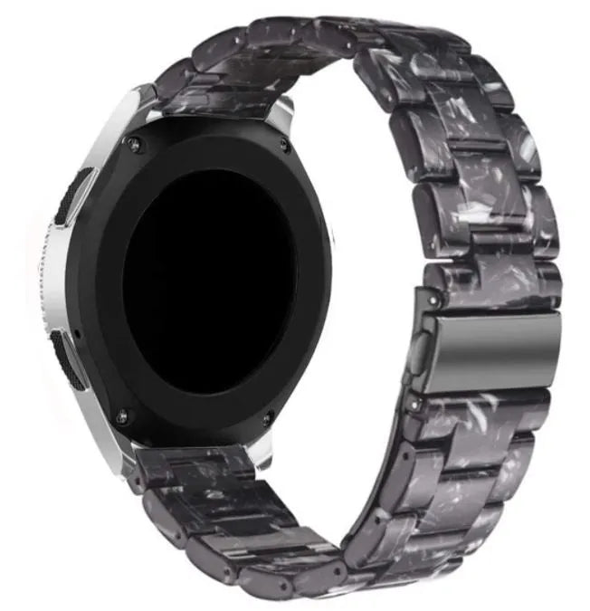 Metal Resin Strap, black/white, on a watch, 3/4 rear view
