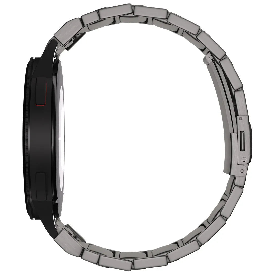 Titanium Strap 'One Push', graphite, on a watch, 3/4 rear view