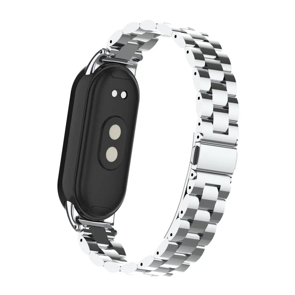 Steel Strap, silver, on a watch, 3/4 rear view