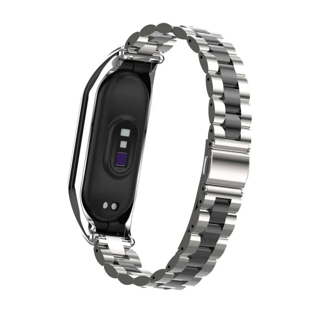 Steel Strap, silver/black, on a watch, 3/4 rear view