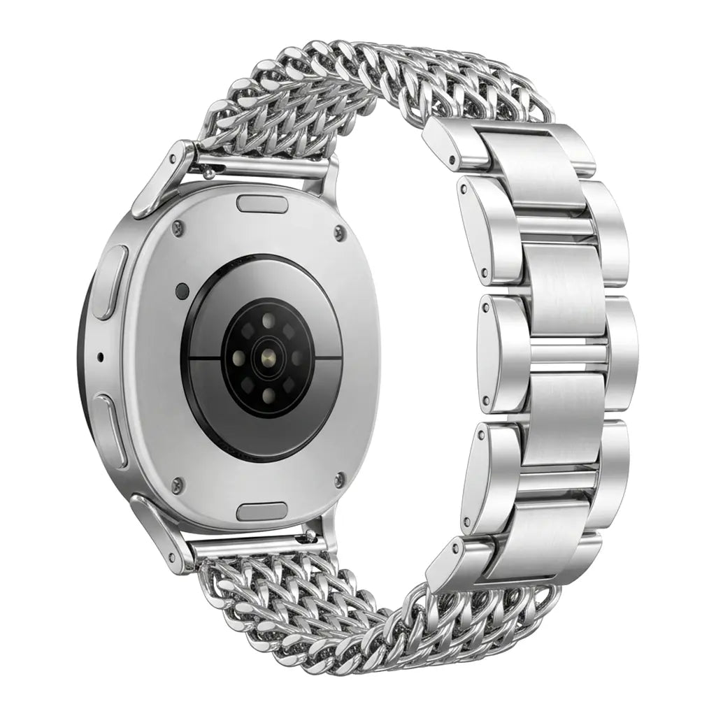 Metal Mesh Strap, silver, on a watch, 3/4 rear view
