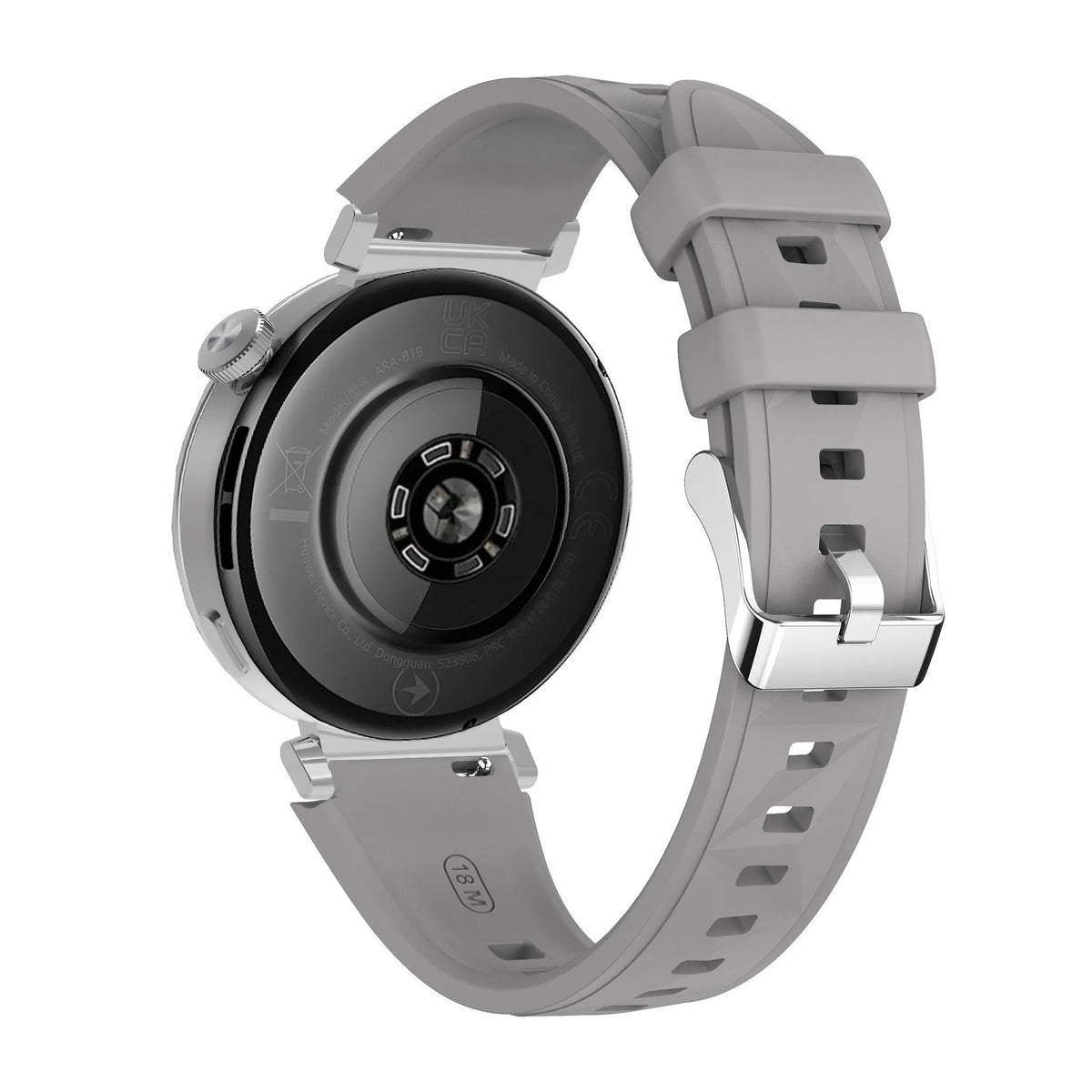 Premium Silicone Strap, grey, on a watch, 3/4 rear view