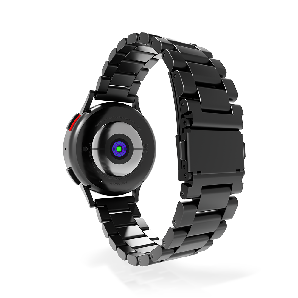 Steel Strap, dark grey, on a watch, 3/4 rear view