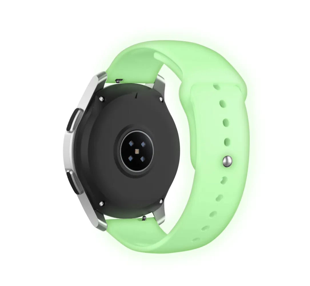 Silicone Glow in the Dark Strap, lime, on a watch, 3/4 rear view