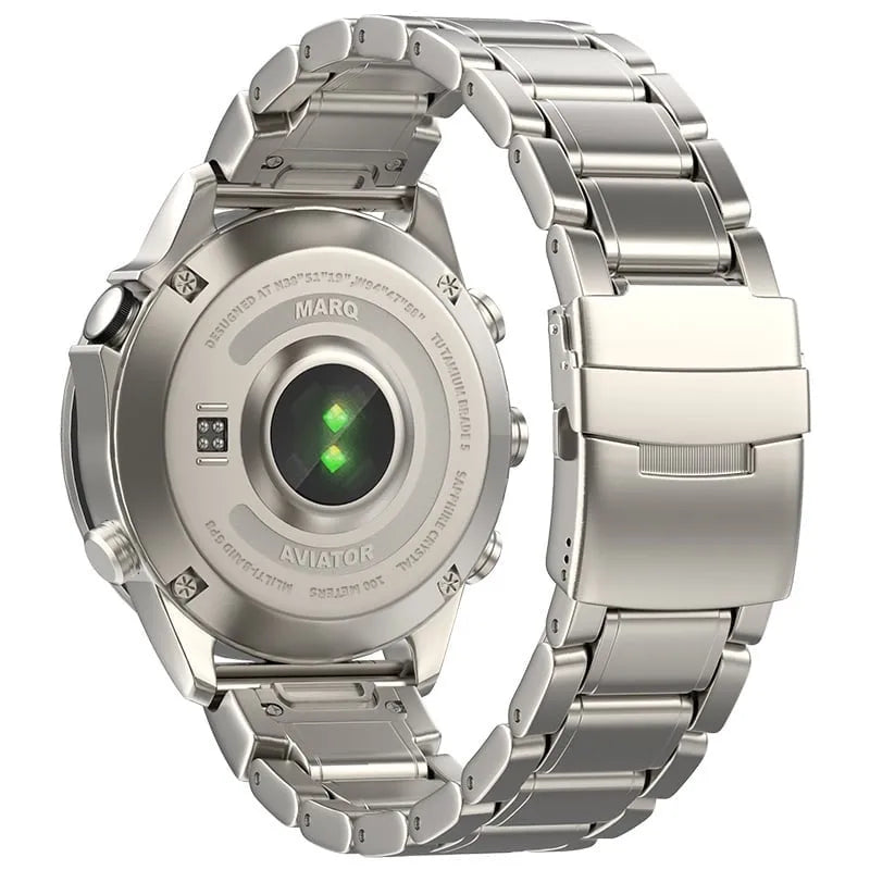 Premium Titanium Strap, on a watch, 3/4 rear view