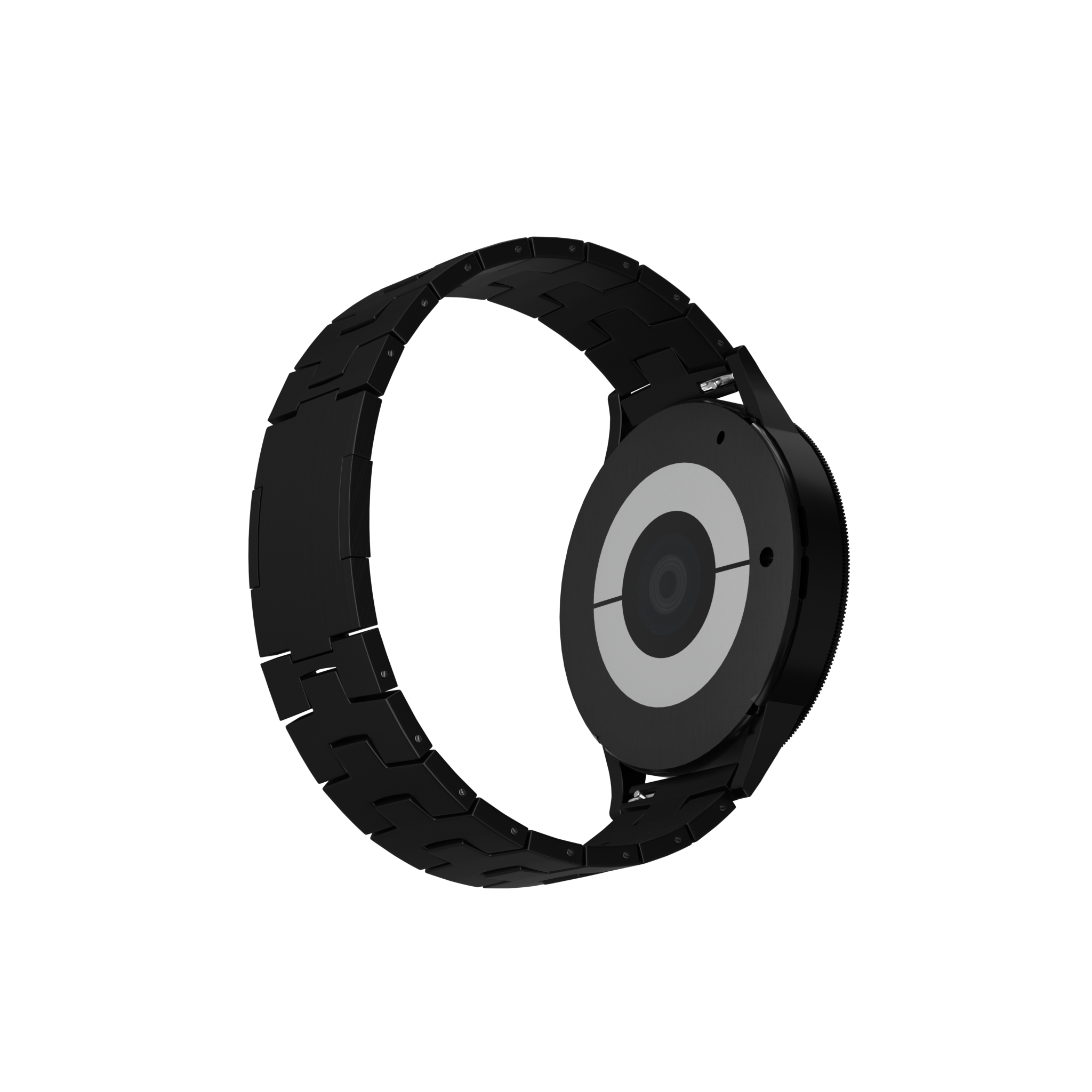 Titanium Grain Strap (Flat Clasp), black, on a watch, 3/4 rear view