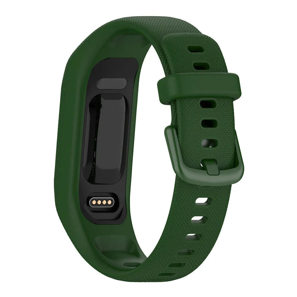 Silicone Strap, dark green, on a watch, 3/4 rear view