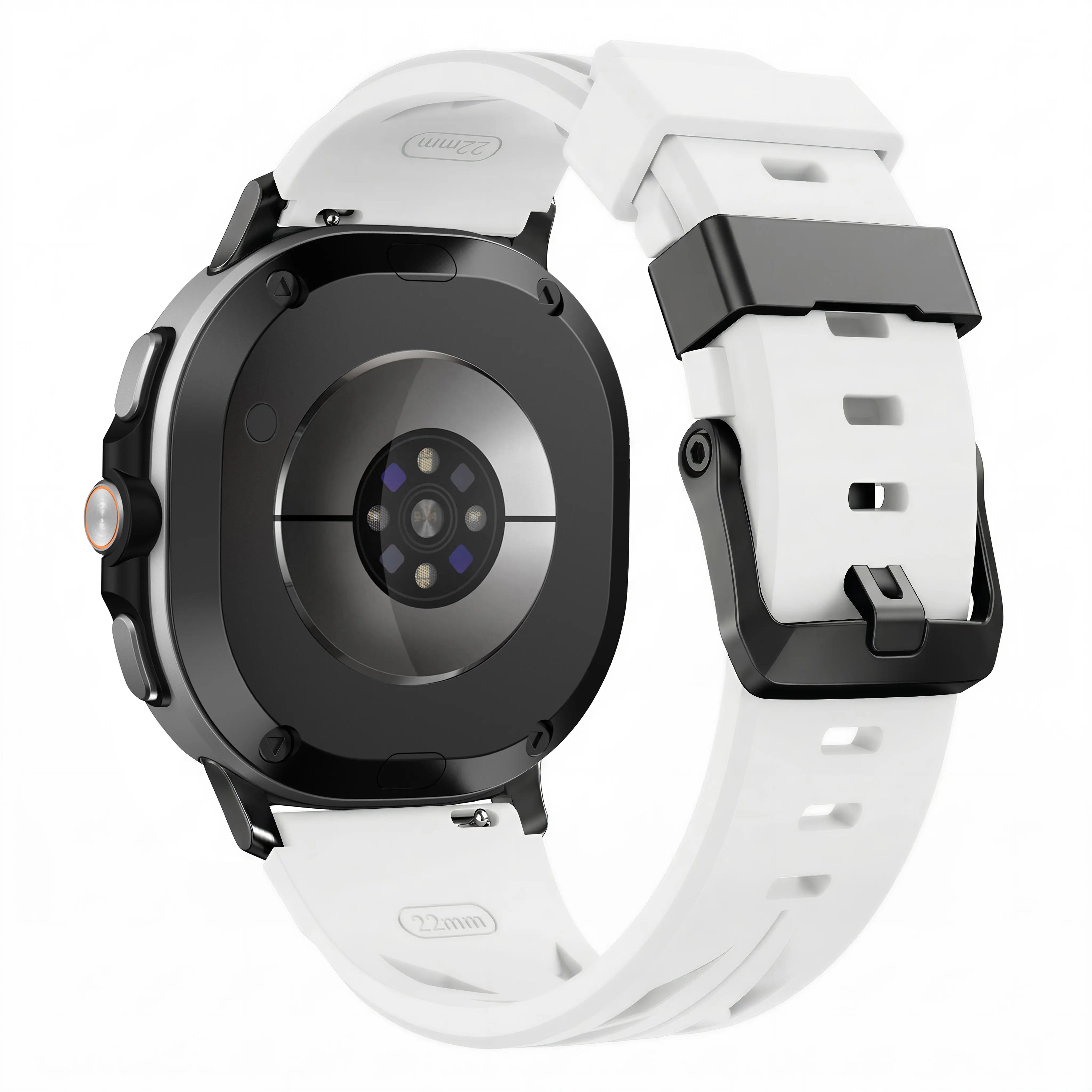 Race Silicone Strap, white, on a watch, 3/4 rear view