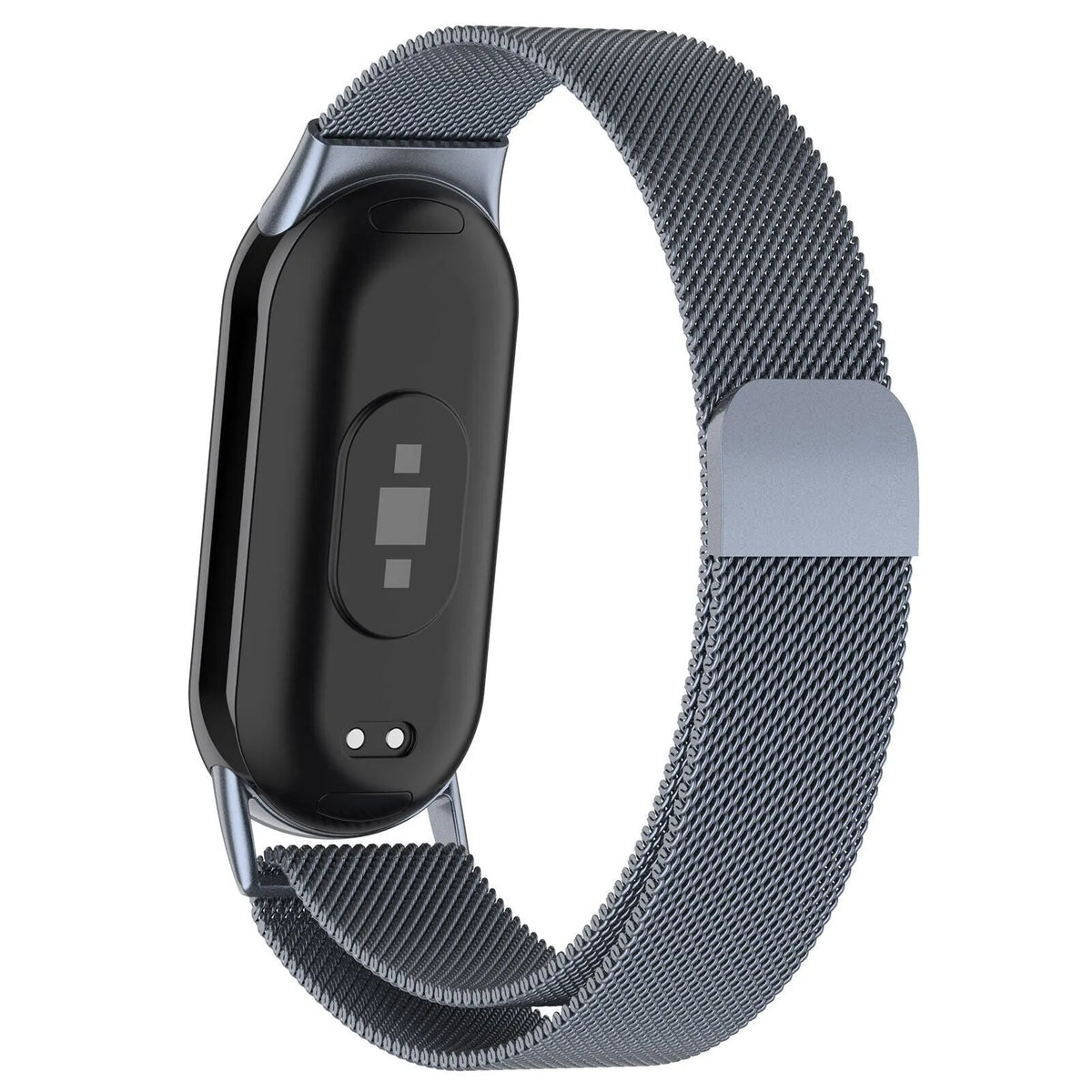 Milanese Strap, space grey, on a watch, 3/4 rear view