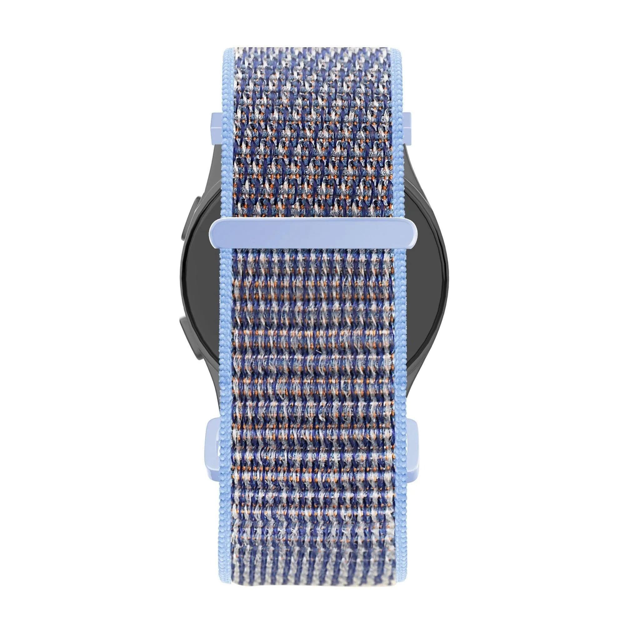 Nylon Loop Strap, azure blue, on a watch, direct front view