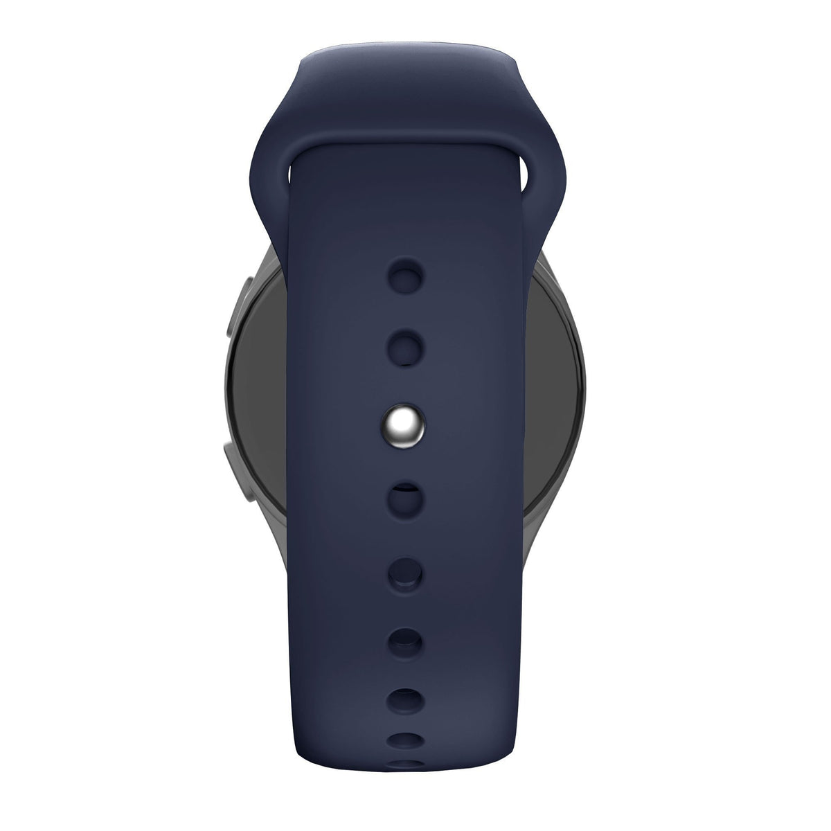 Silicone Sport Strap 'Deluxe', dark blue, on a watch, direct front view