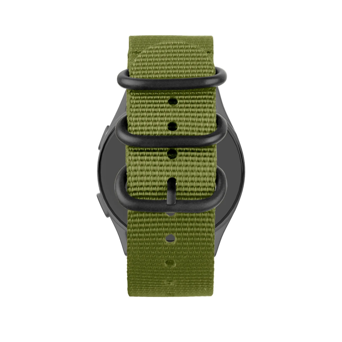 Buckled Nylon Strap, green, on a watch, direct front view