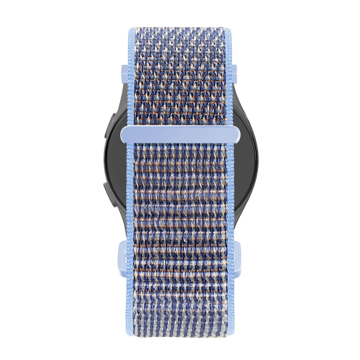 Nylon Loop Strap, azure blue, on a watch, direct front view