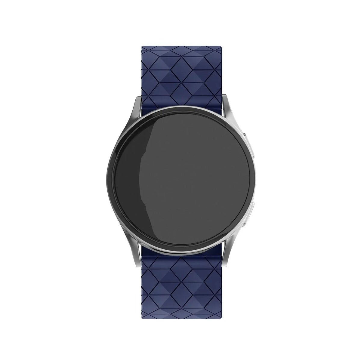 Silicone Strap Hexagons, dark blue, on a watch, direct front view