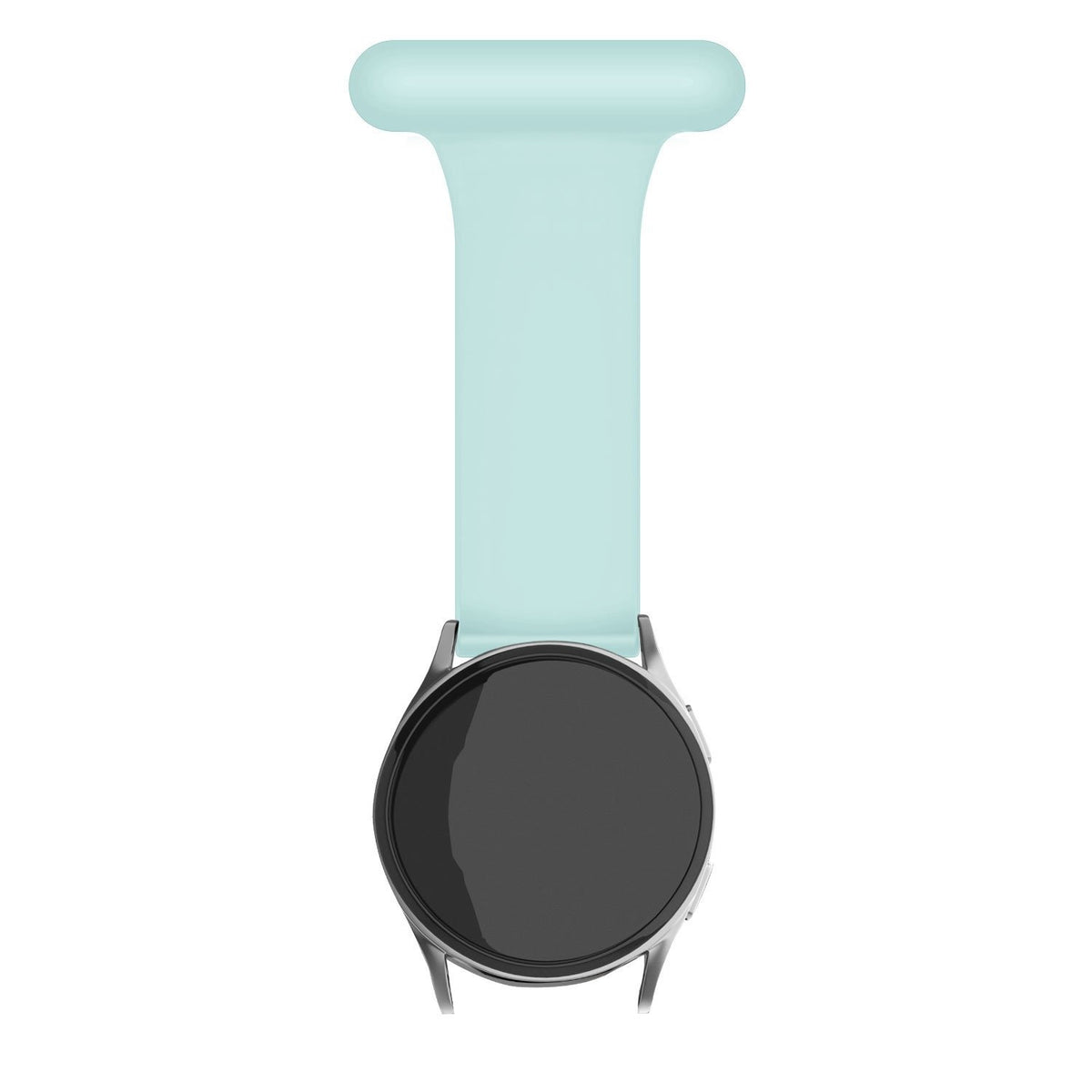 Silicone Nurse Fob, light green, on a watch, direct front view