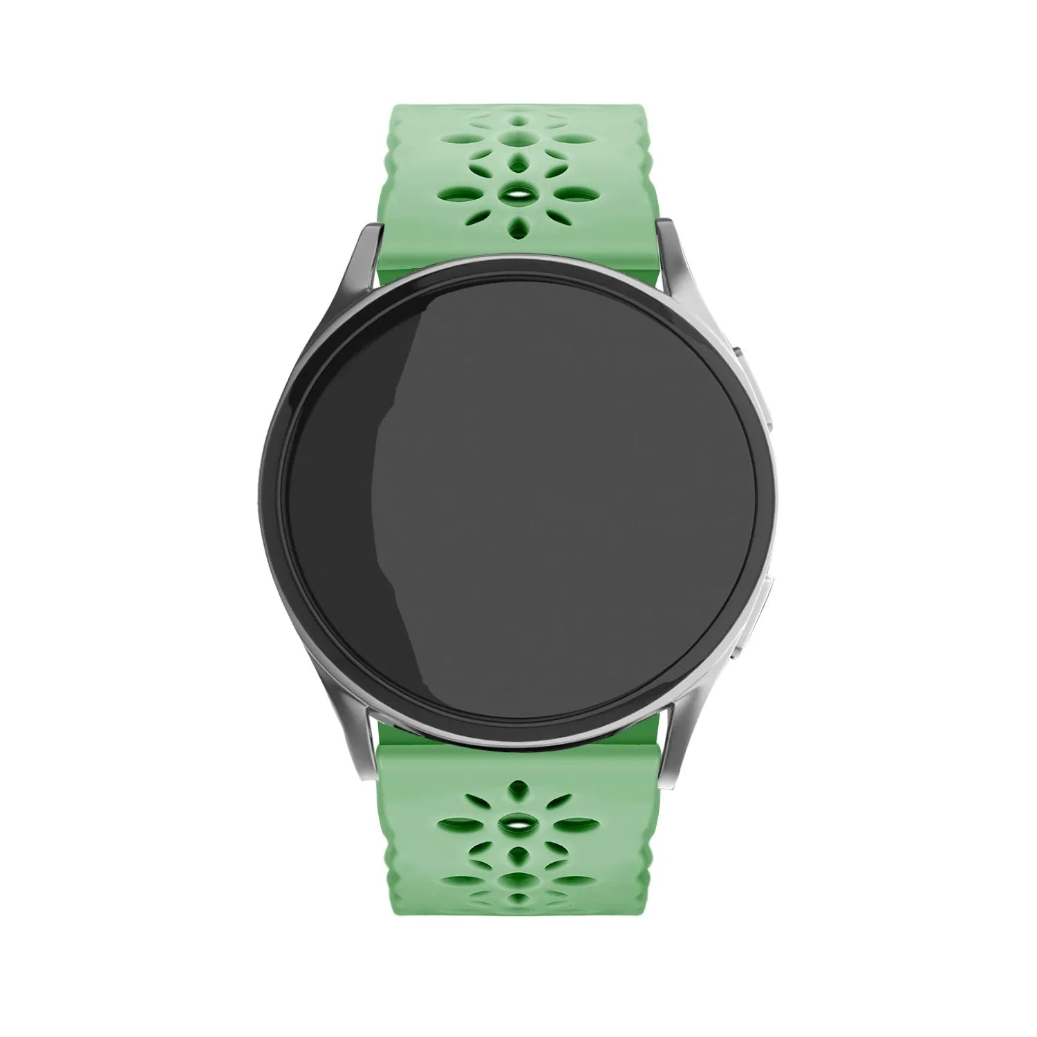 Patterned Silicone Strap, green, on a watch, direct front view