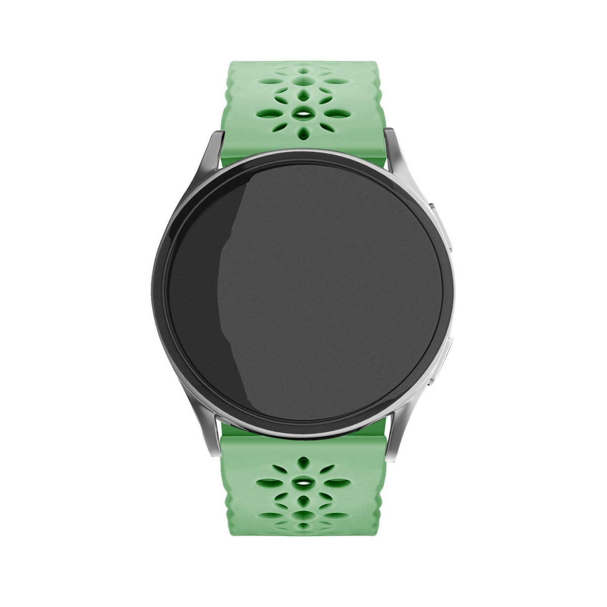 Patterned Silicone Strap, green, on a watch, direct front view