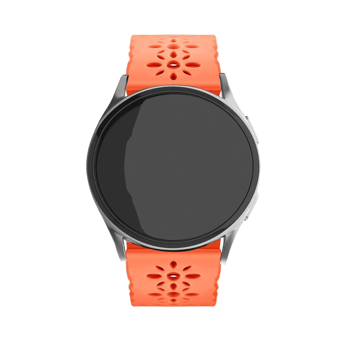 Patterned Silicone Strap, orange, on a watch, direct front view