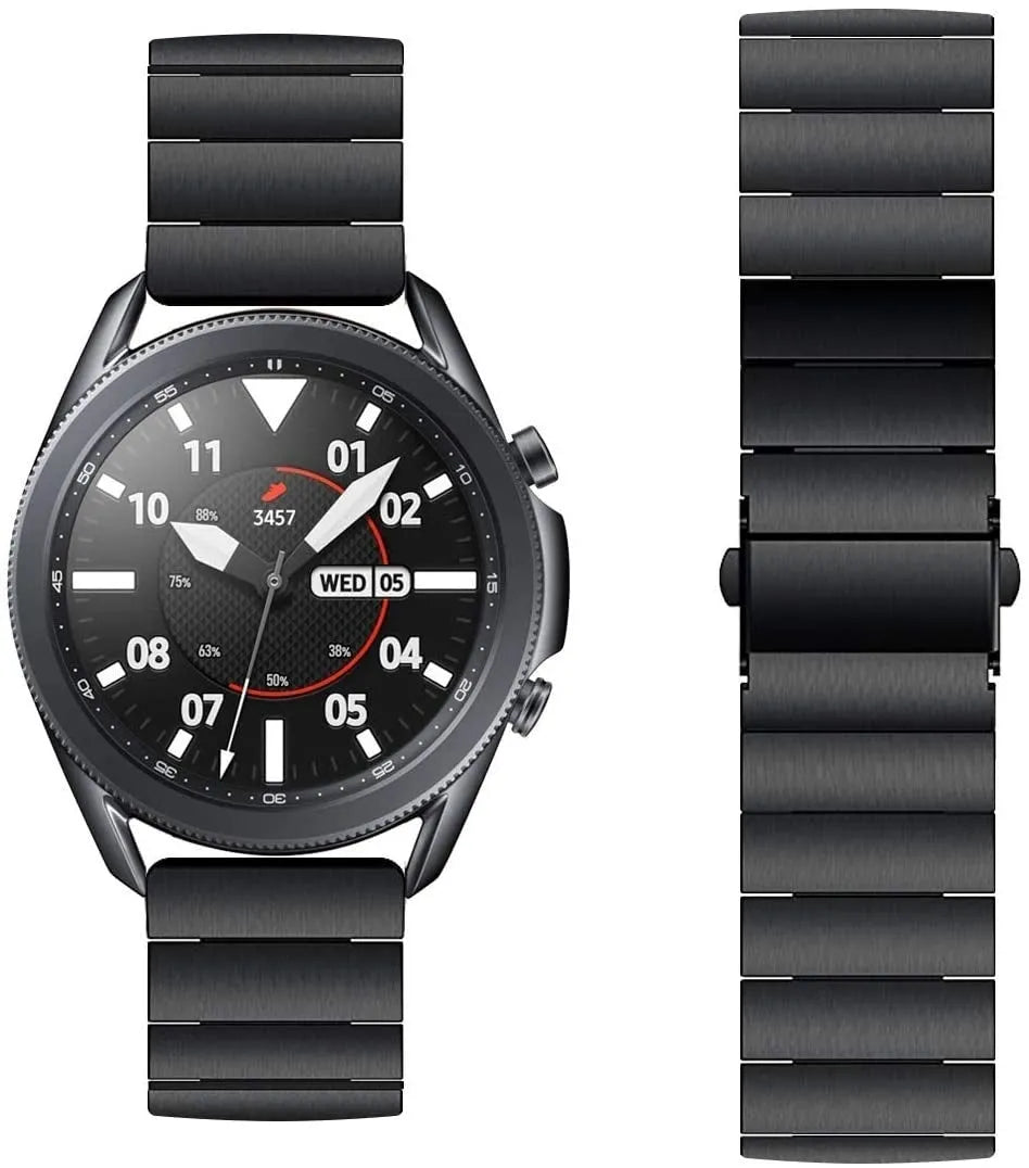 Premium Metal Strap, black, on a watch, direct front view