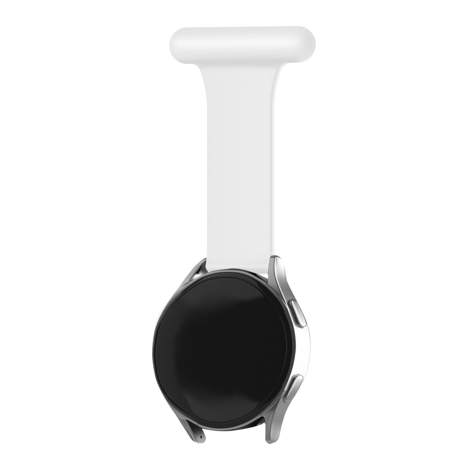 Silicone Nurse Fob, white, on a watch, direct rear view