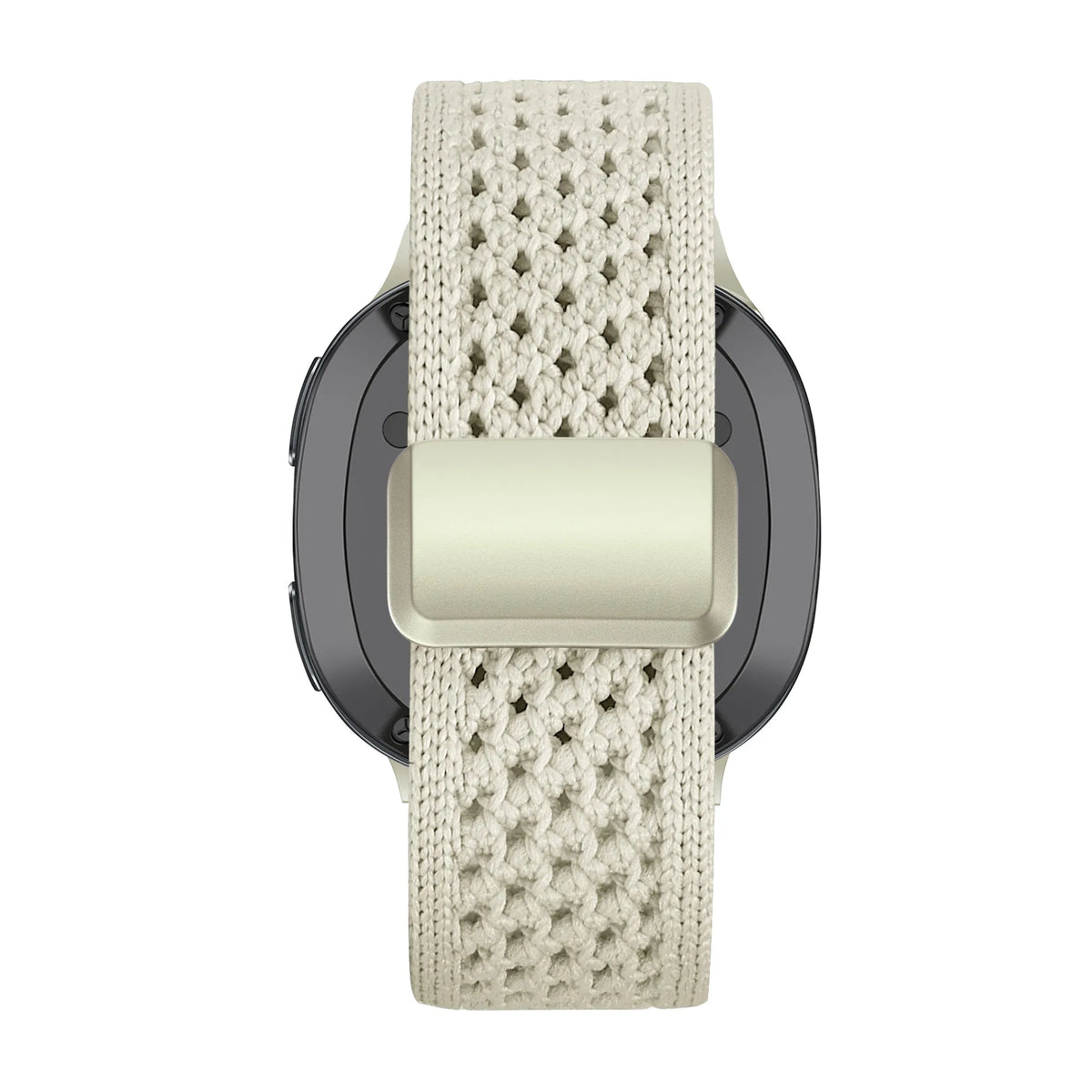 Vintage Nylon Strap, starlight, on a watch, direct rear view