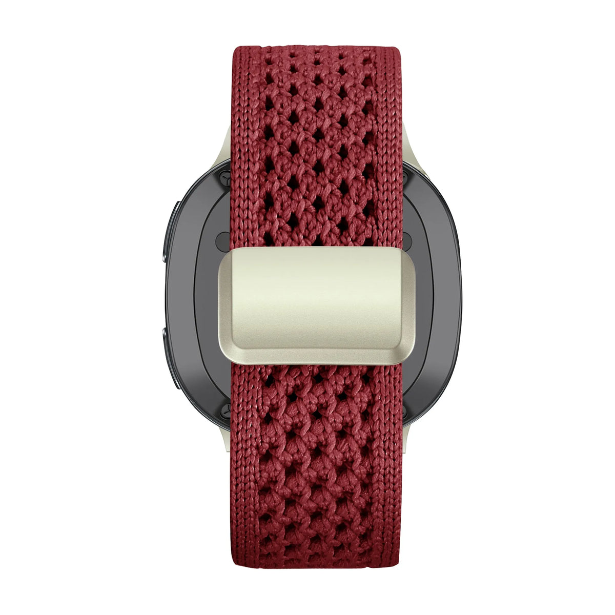 Vintage Nylon Strap, wine red, on a watch, direct rear view