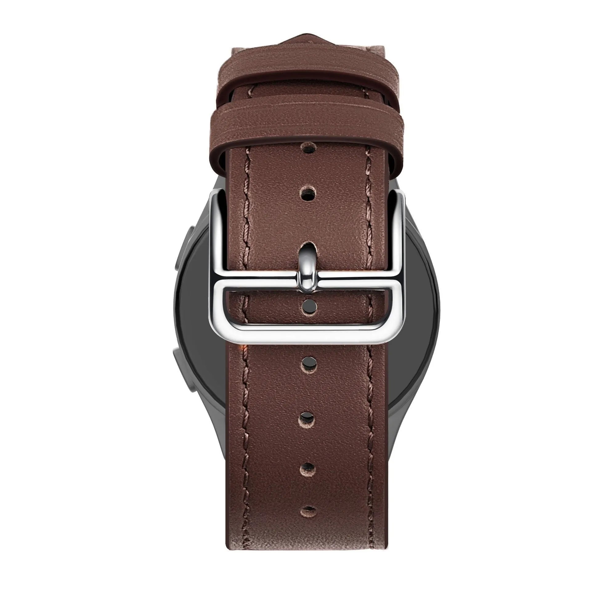 Leather Strap 'Deluxe', brown, on a watch, direct rear view