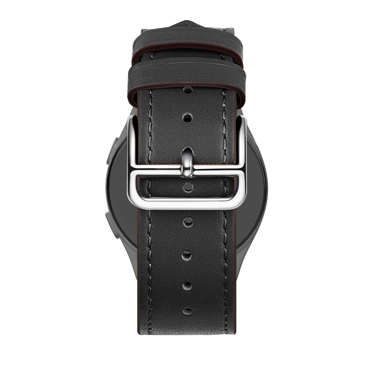 Leather Strap 'Deluxe', black, on a watch, direct rear view