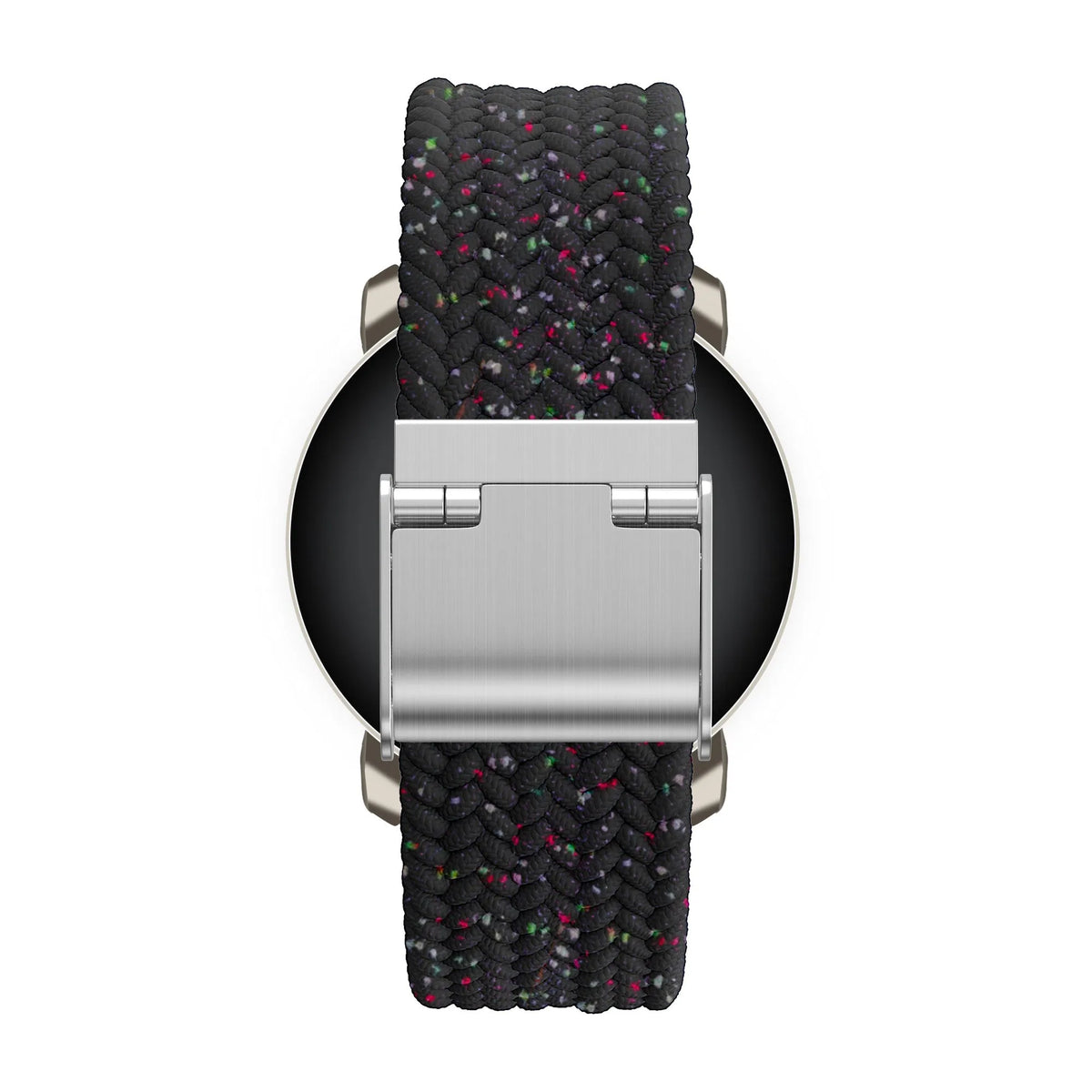 Woven Nylon Strap, black, on a watch, direct rear view