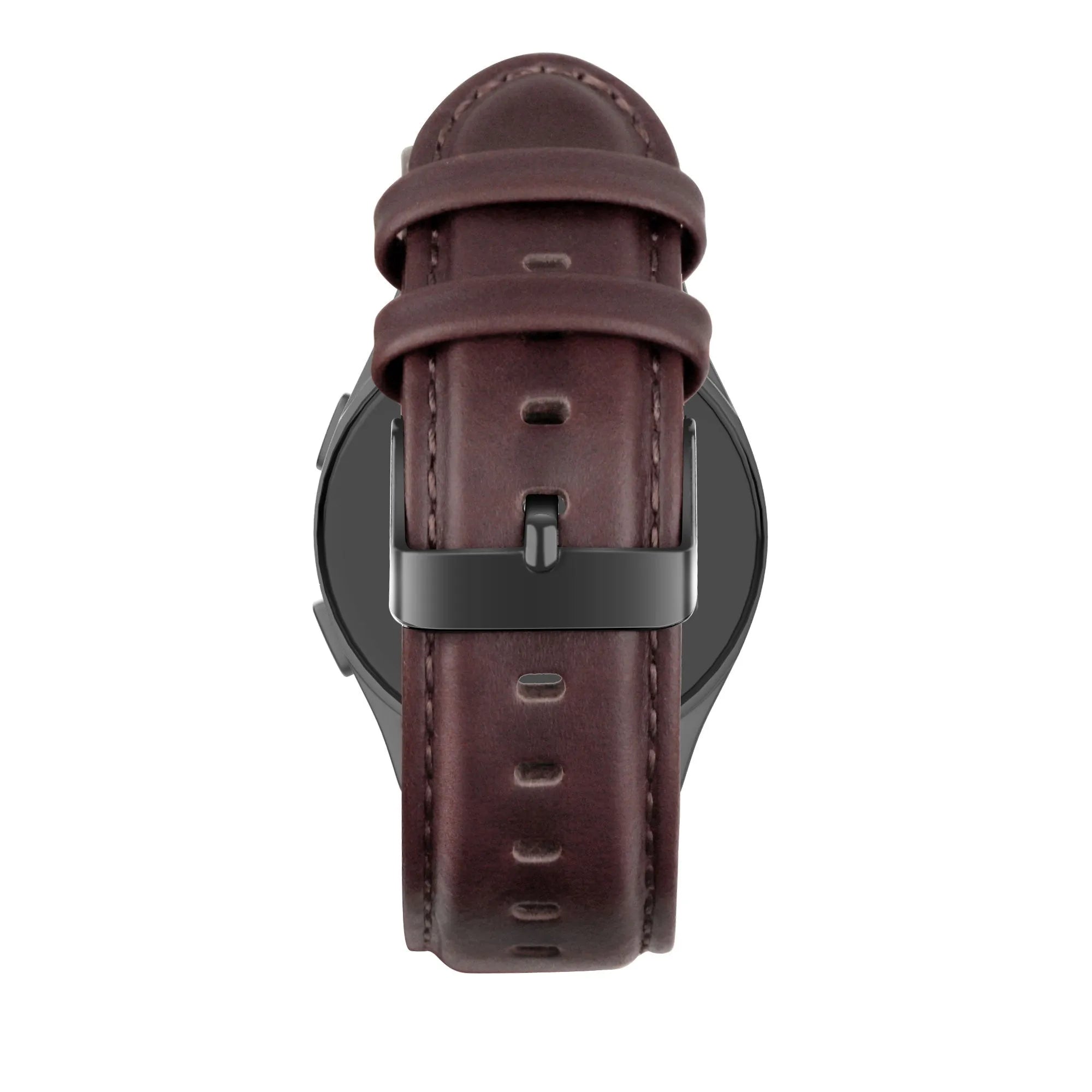 Leather Strap 'Classic', dark brown, on a watch, direct rear view