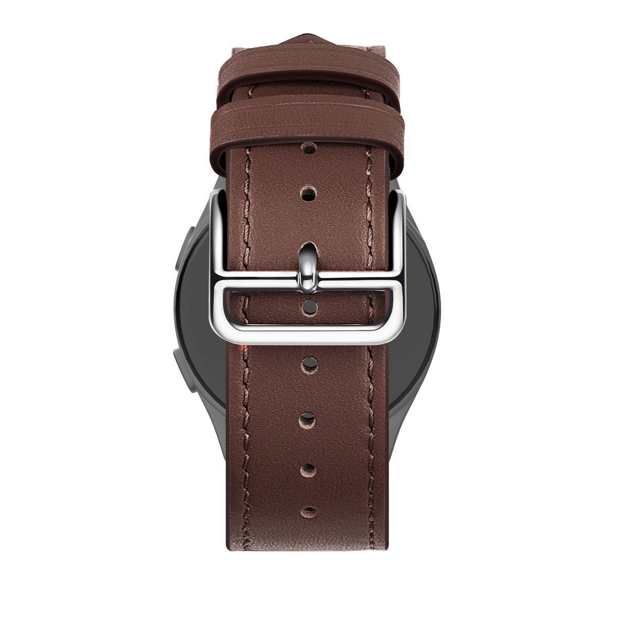 Leather Strap 'Deluxe', brown, on a watch, direct rear view
