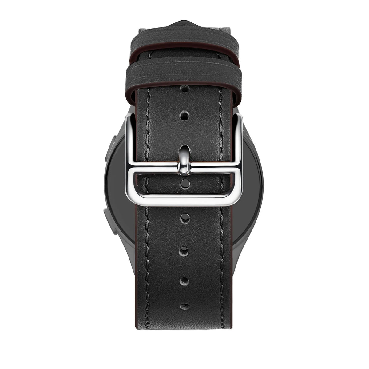 Leather Strap 'Deluxe', black, on a watch, direct rear view