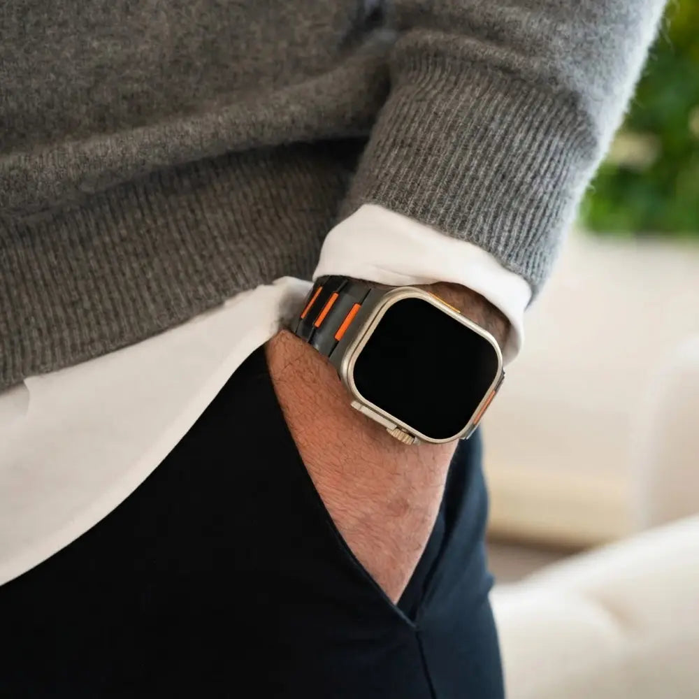 Apple Watch Ultra Steel Hybrid Strap (Black/Orange)