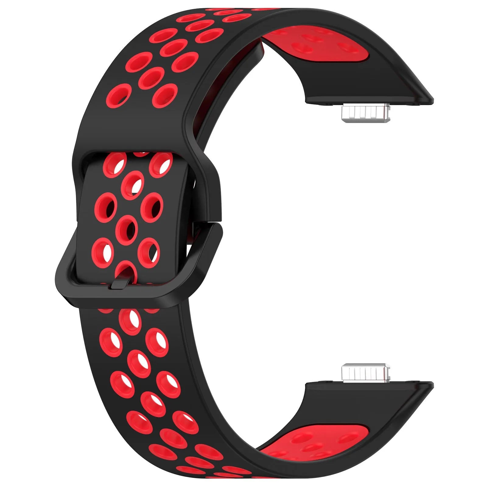 Silicone Sport Strap, black/red, without a watch, 3/4 front view