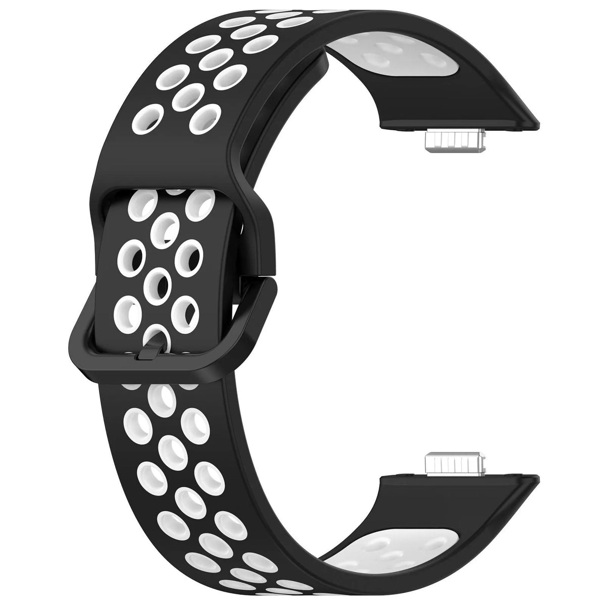 Silicone Sport Strap, black/white, without a watch, 3/4 front view