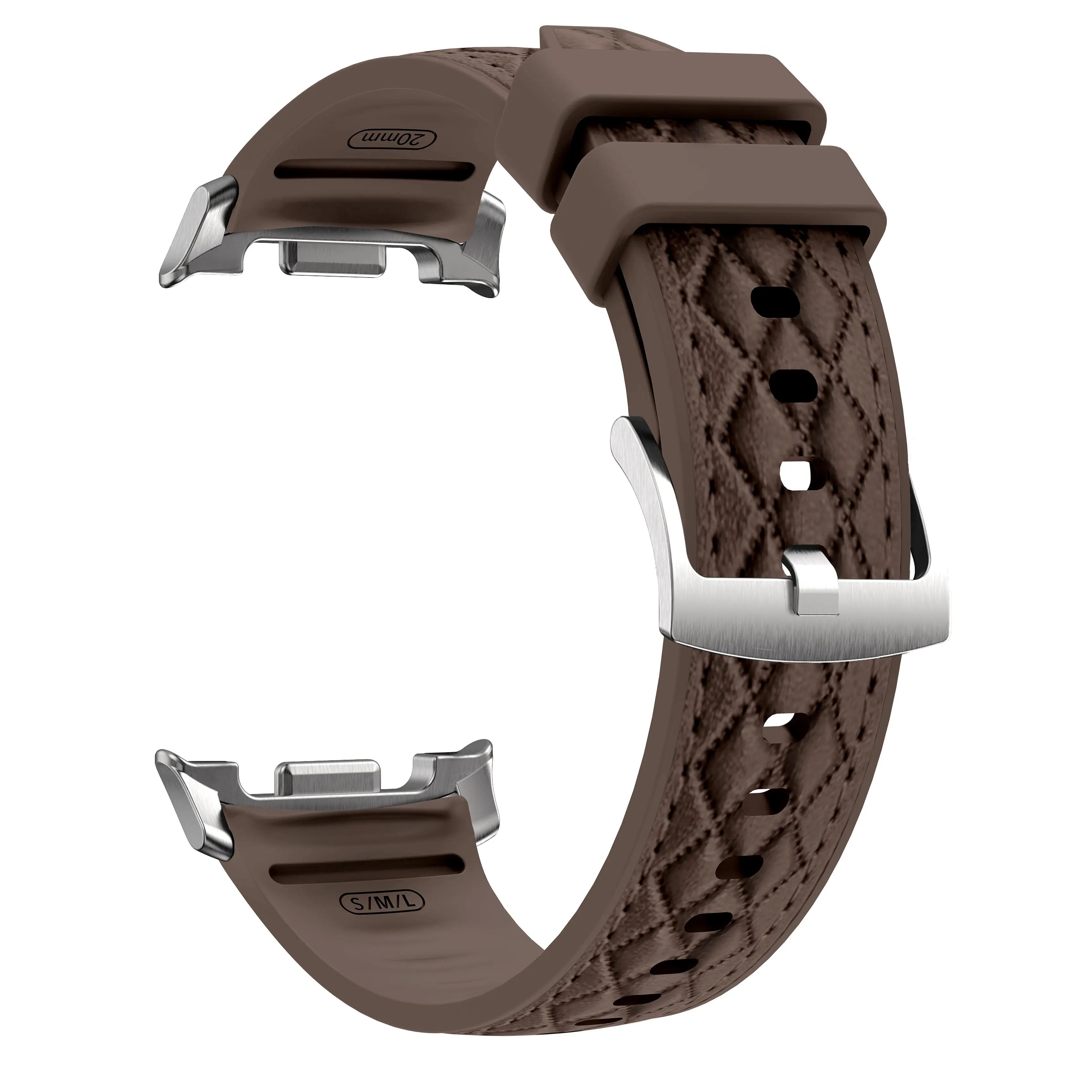 Diamond Leather Hybrid Strap, dark brown, without a watch, 3/4 front view