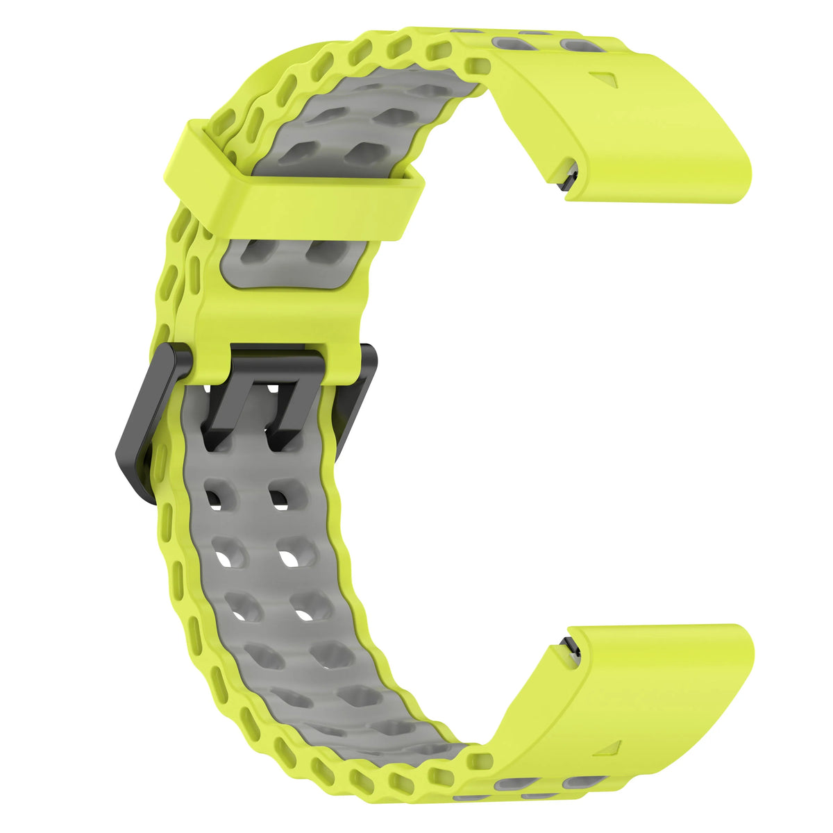 Silicone Wave Sport Strap, lime/dark grey, without a watch, 3/4 front view