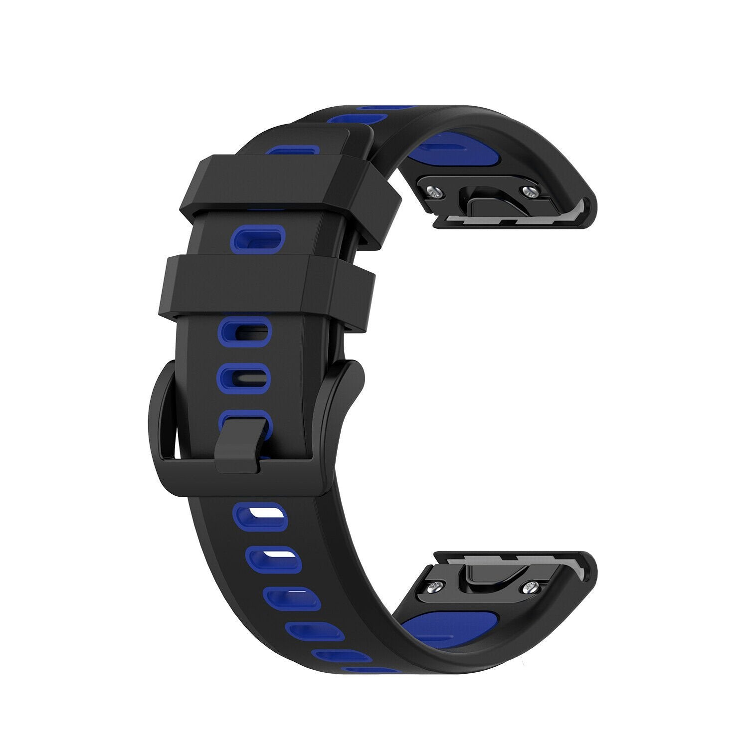 Silicone Sport Buckle Strap, black/blue, without a watch, 3/4 front view