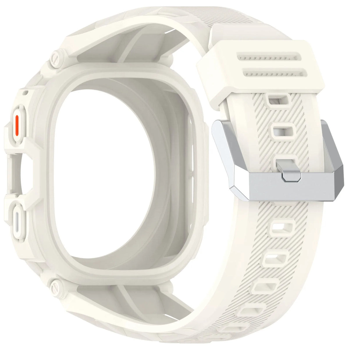 Silicone TPU Strap with Frame, ivory white, without a watch, 3/4 rear view