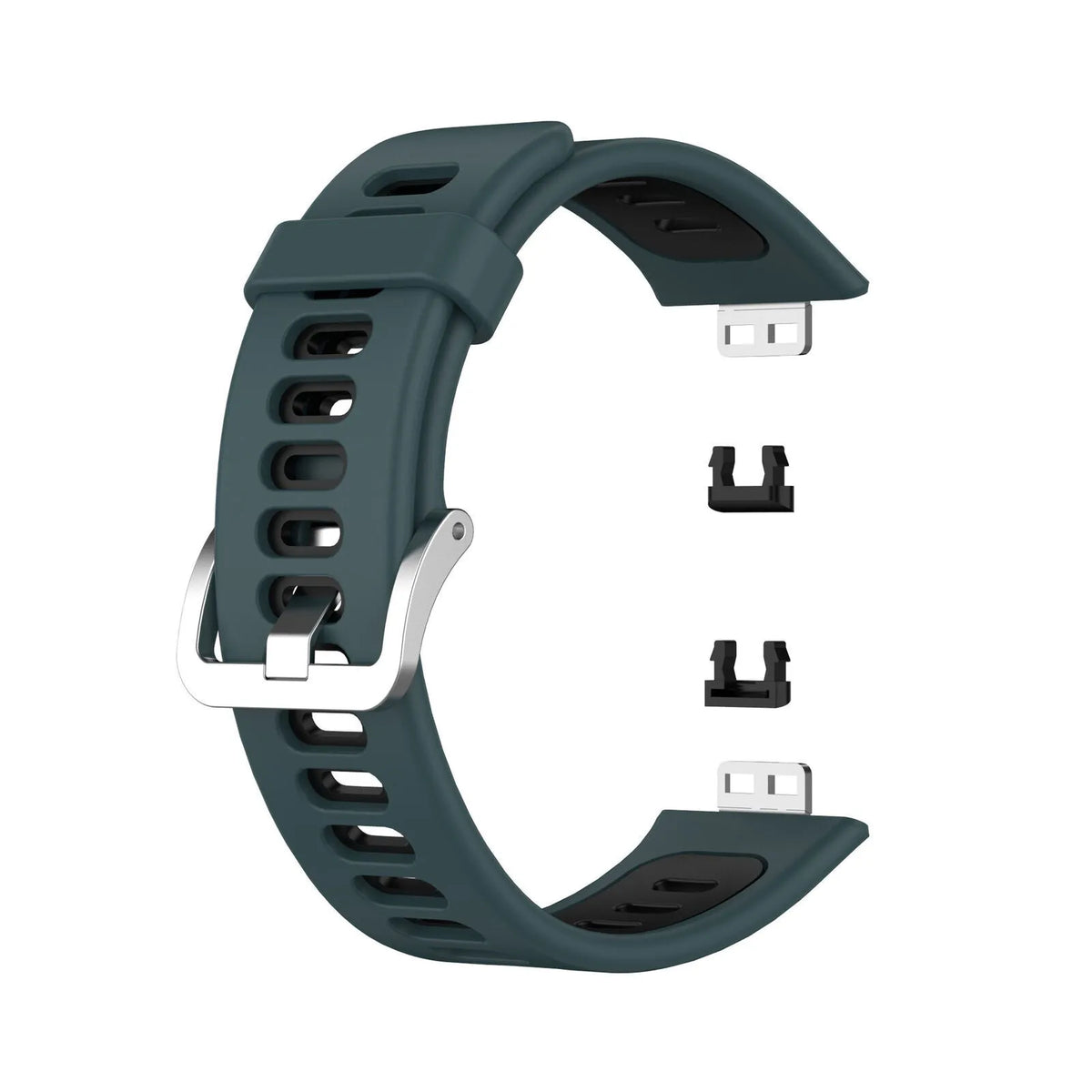 Silicone Sport Buckle Strap, green/black, without a watch, 3/4 rear view