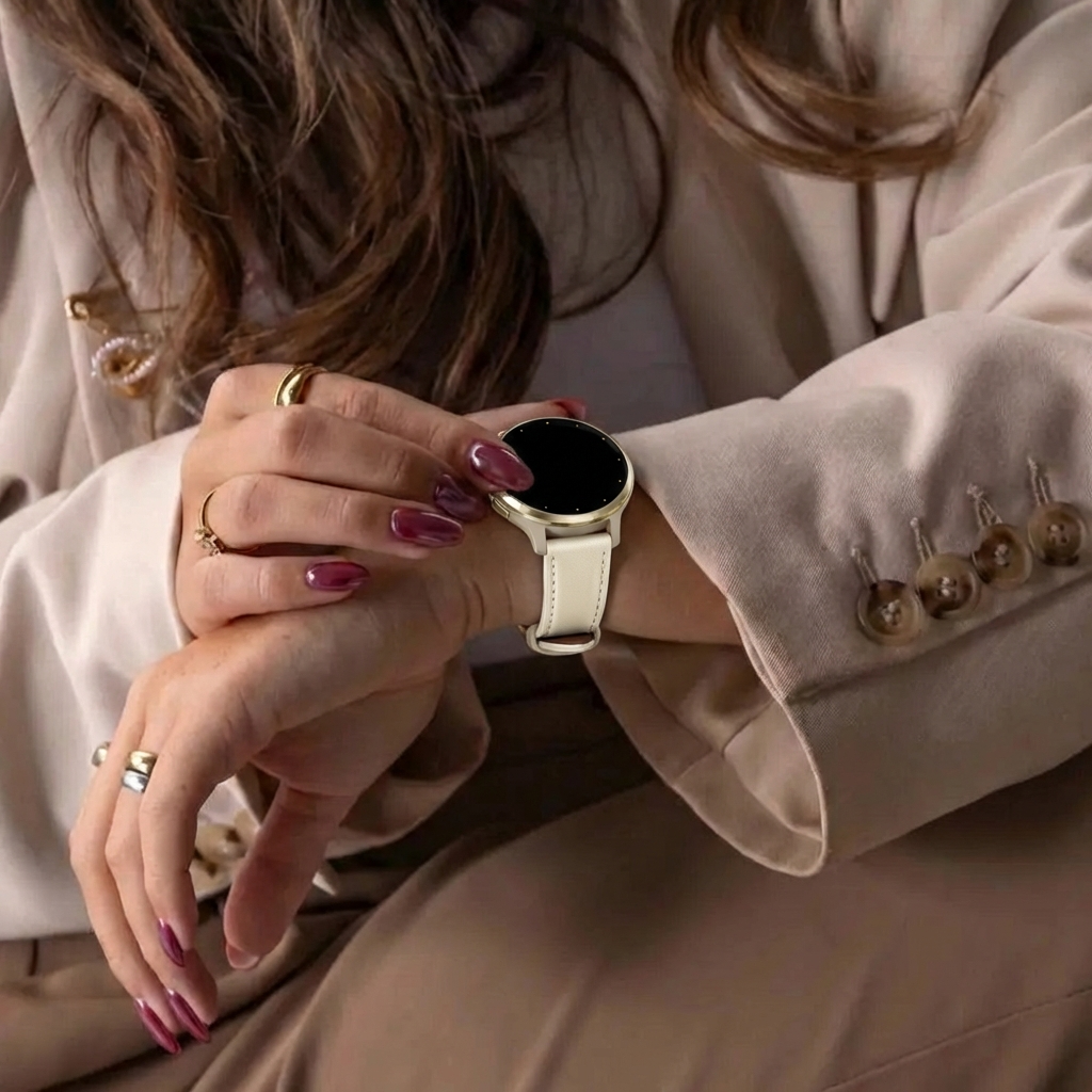 Bandz Garmin Venu 2s Leather Strap 'Deluxe' (Beige)