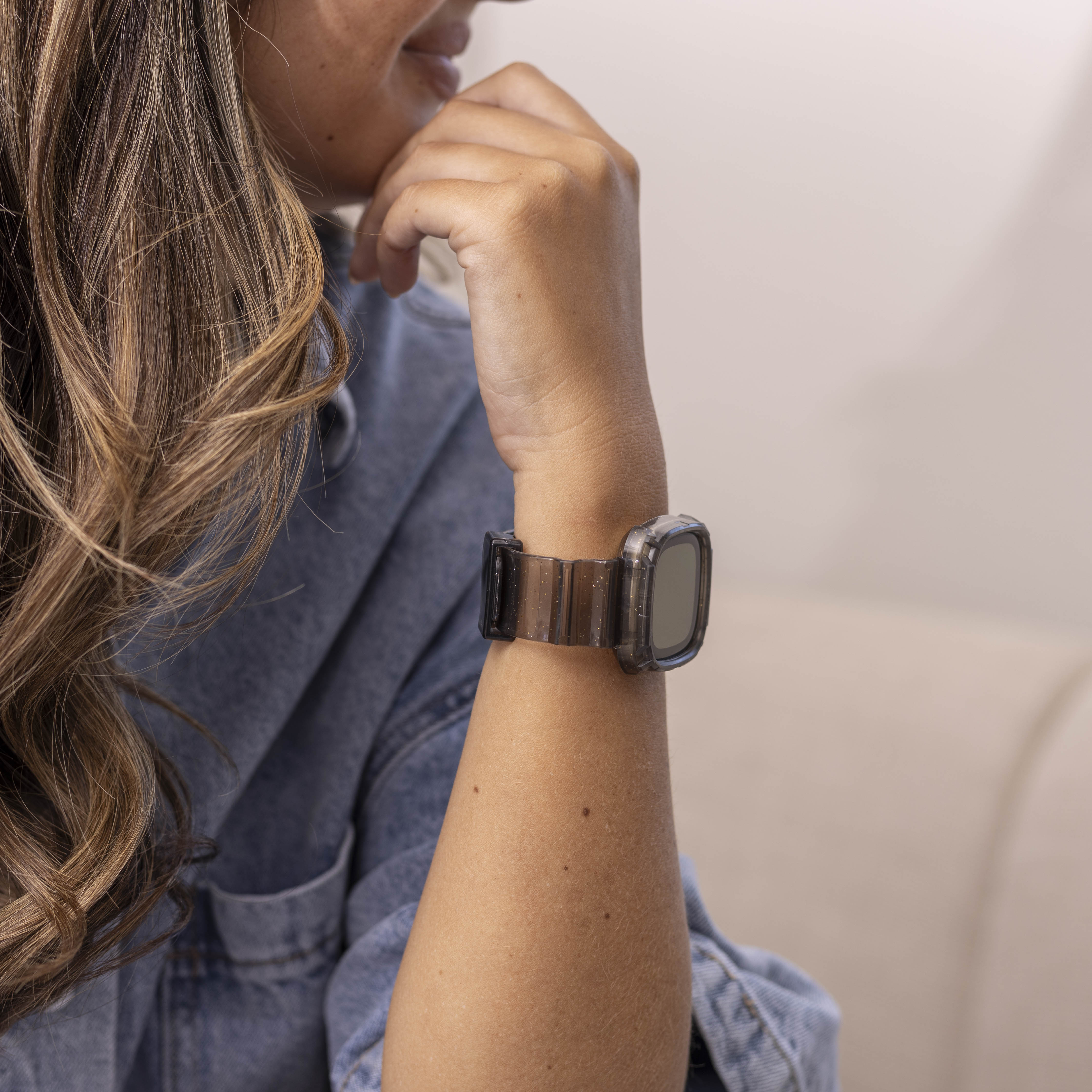 Fitbit Versa 3 Clear TPU Strap with Frame (Transparent Black)