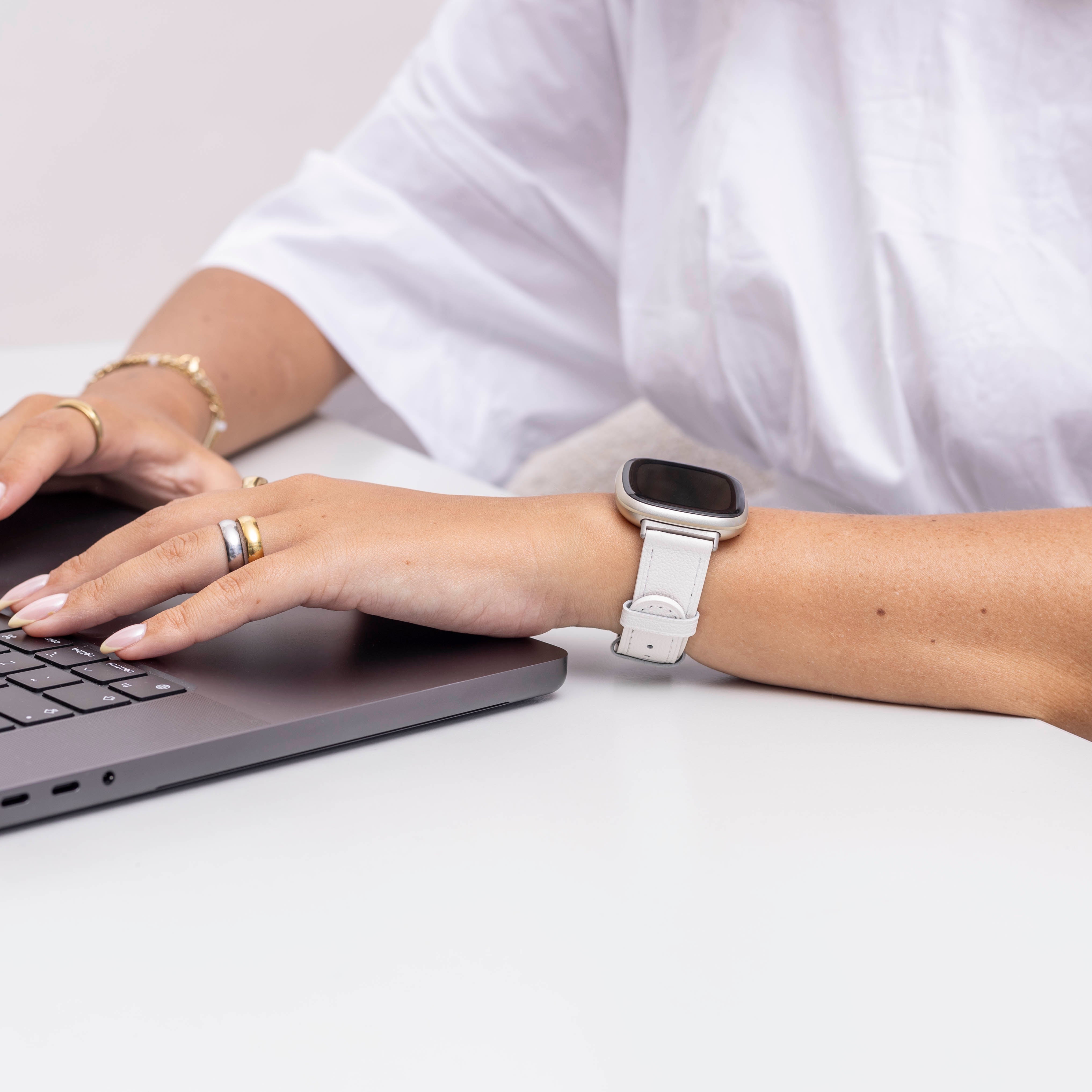 Fitbit Versa 3 Leather Strap (White)