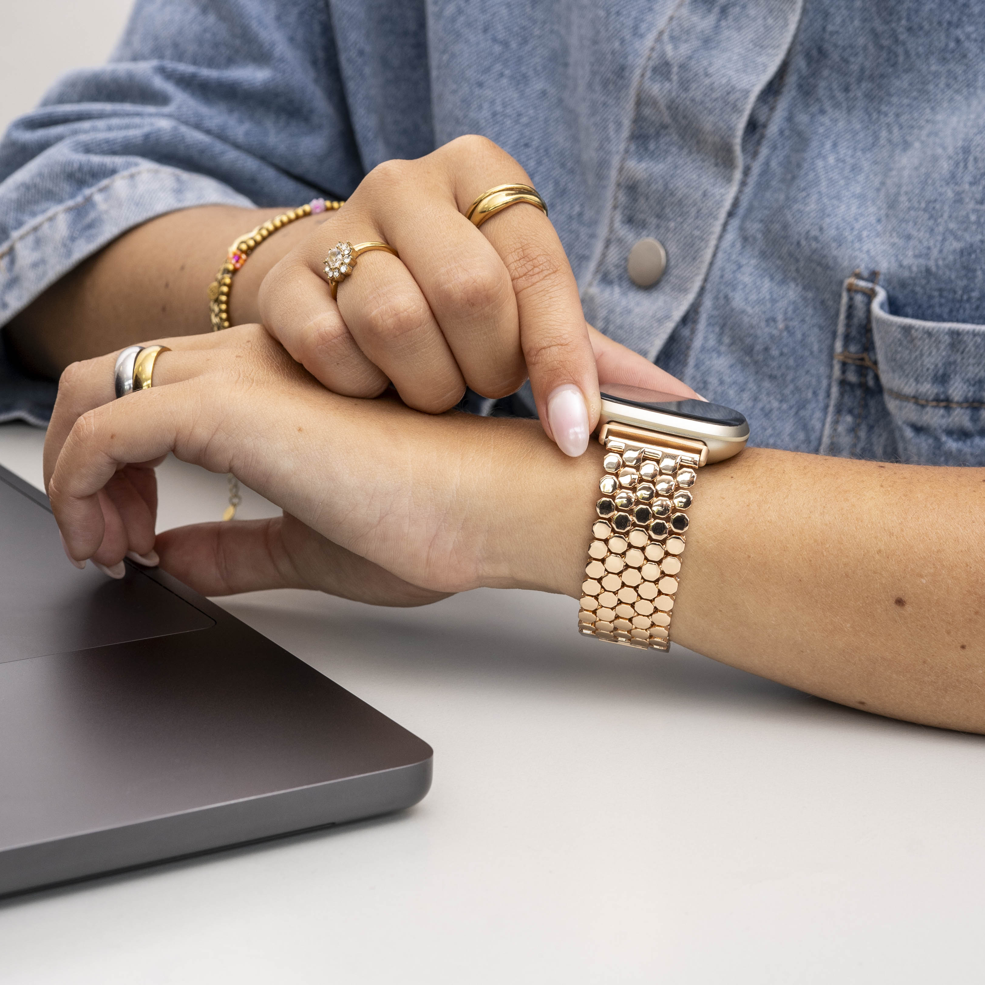 Fitbit Sense Steel Strap Hexagons (Rose Gold)